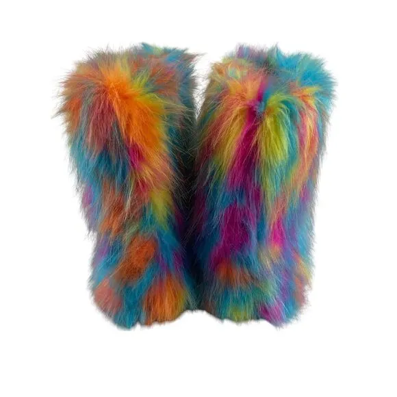 Faux Fur Boots Fuzzy Fluffy Furry Warm Winter Snow Boots Yeti Size 9 Rave EUC
