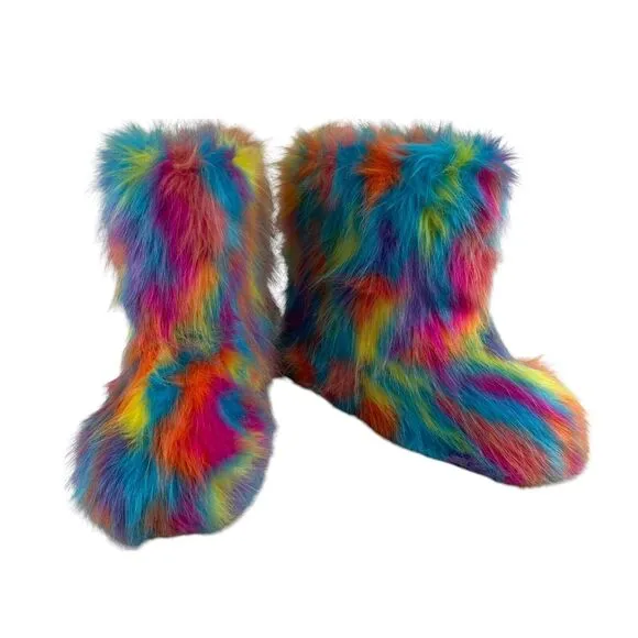 Faux Fur Boots Fuzzy Fluffy Furry Warm Winter Snow Boots Yeti Size 9 Rave EUC