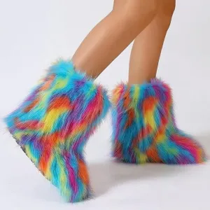 Faux Fur Boots Fuzzy Fluffy Furry Warm Winter Snow Boots Yeti Size 9 Rave EUC