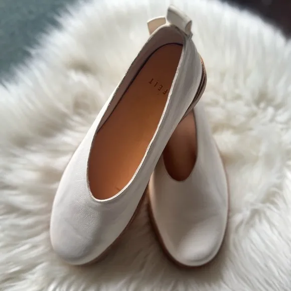 Feit White Leather Ballerina Flats