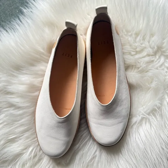 Feit White Leather Ballerina Flats
