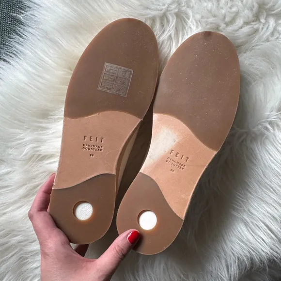 Feit White Leather Ballerina Flats