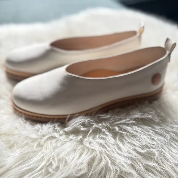Feit White Leather Ballerina Flats