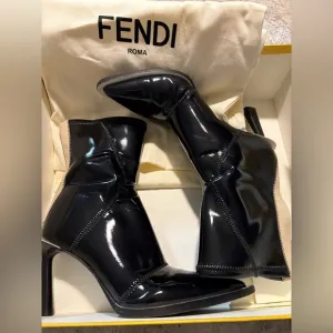 Fendi Black Heeled Boots with Patent Finish
