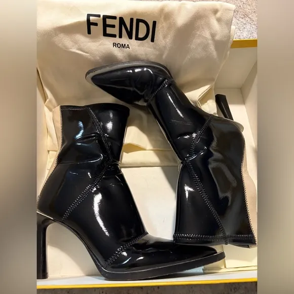 Fendi Black Heeled Boots with Patent Finish