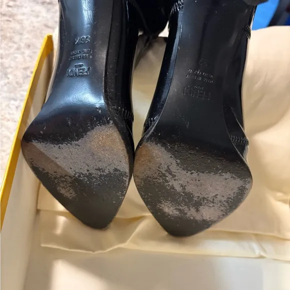Fendi Black Heeled Boots with Patent Finish