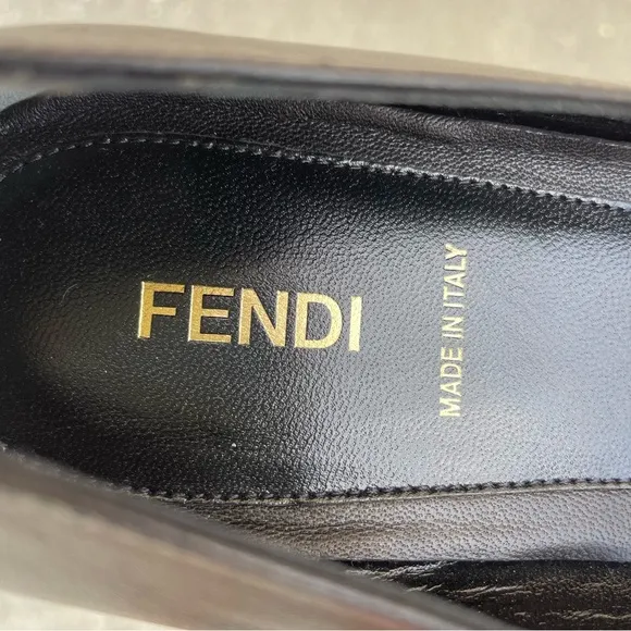 Fendi pyramid-stud black leather flats loafers moccasins size IT 39 US 9