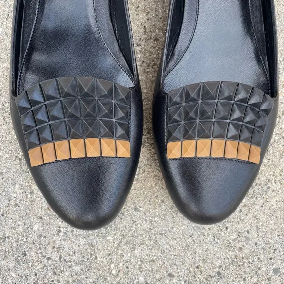 Fendi pyramid-stud black leather flats loafers moccasins size IT 39 US 9
