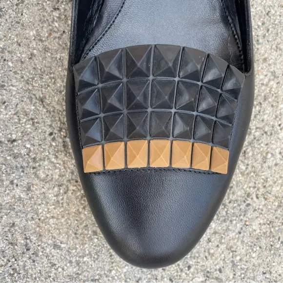 Fendi pyramid-stud black leather flats loafers moccasins size IT 39 US 9