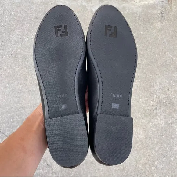 Fendi pyramid-stud black leather flats loafers moccasins size IT 39 US 9