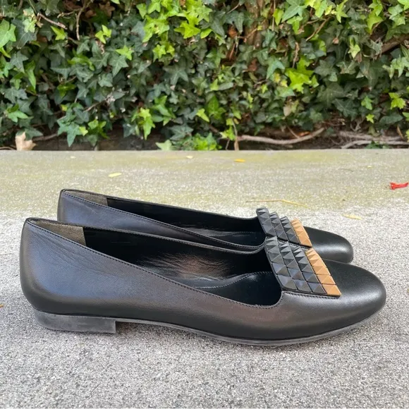 Fendi pyramid-stud black leather flats loafers moccasins size IT 39 US 9