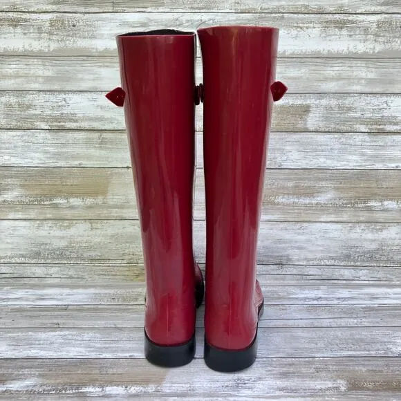 Fendi Rain Boots ITA 36 US 6 Red Rubber Knee Height Slip On Designer with COA