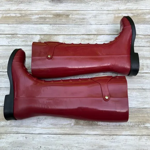 Fendi Rain Boots ITA 36 US 6 Red Rubber Knee Height Slip On Designer with COA