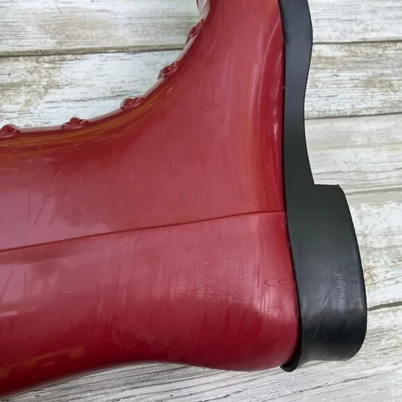 Fendi Rain Boots ITA 36 US 6 Red Rubber Knee Height Slip On Designer with COA