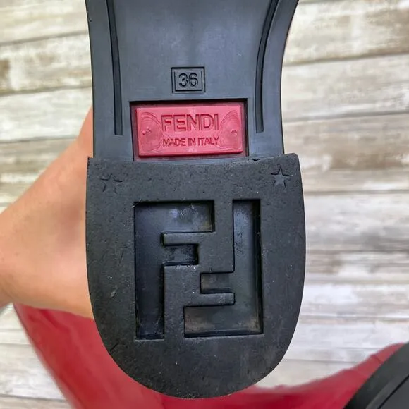 Fendi Rain Boots ITA 36 US 6 Red Rubber Knee Height Slip On Designer with COA