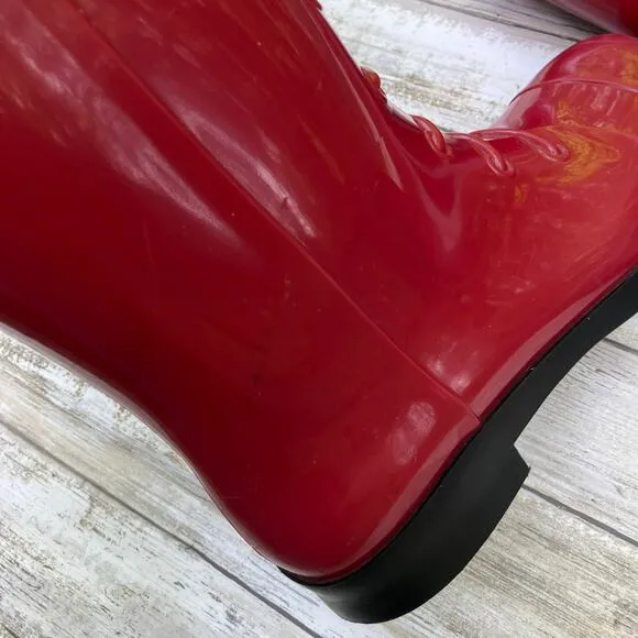 Fendi Rain Boots ITA 36 US 6 Red Rubber Knee Height Slip On Designer with COA