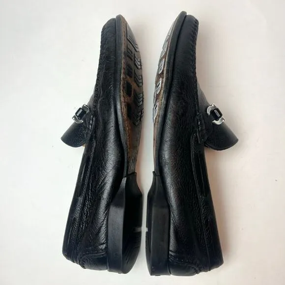 Ferragamo Leather Moccasins Loafers with Gancini Ornament Black Sz 9
