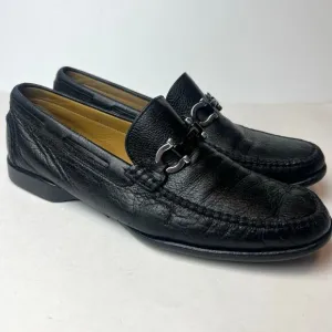 Ferragamo Leather Moccasins Loafers with Gancini Ornament Black Sz 9
