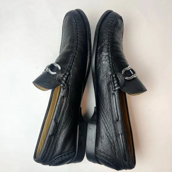 Ferragamo Leather Moccasins Loafers with Gancini Ornament Black Sz 9