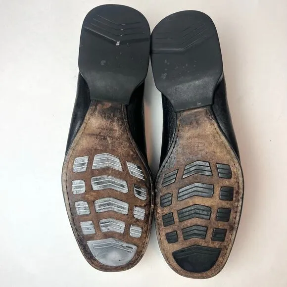 Ferragamo Leather Moccasins Loafers with Gancini Ornament Black Sz 9