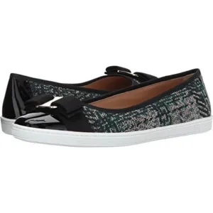 Ferragamo Rufina Tweed Patent Leather Flats Green Black 5.5