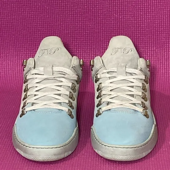 Filling Pieces Women's Handmade Grey/Blue Leather Sneaker Shoes - Size 41/US10