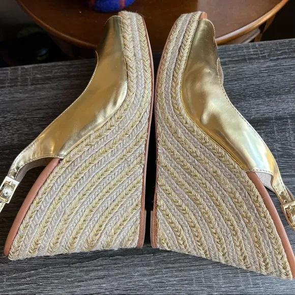 Floor/Display Shoes KATE SPADE Gold Peeptoe Espadrille Wedges US10