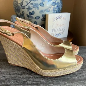 Floor/Display Shoes KATE SPADE Gold Peeptoe Espadrille Wedges US10