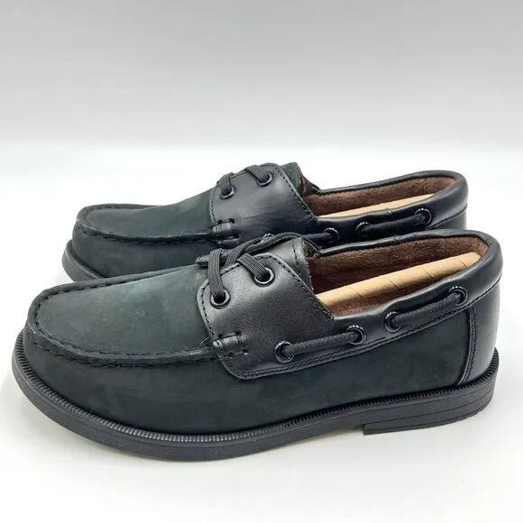 Florsheim Boys Size 1.5 Black Nubuck Leather Penny Loafers Dress Boat Shoes