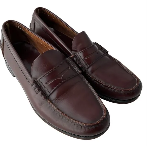 Florsheim Mens 9.5 D Burgundy Leather Berkley Moc Toe Penny Loafers