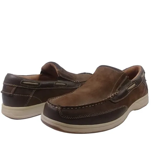 Florsheim Men's Lakeside Brown Leather Moc Toe Slip-On Boat Shoes 13XW