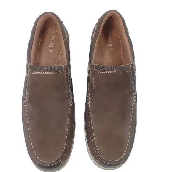 Florsheim Men's Lakeside Brown Leather Moc Toe Slip-On Boat Shoes 13XW