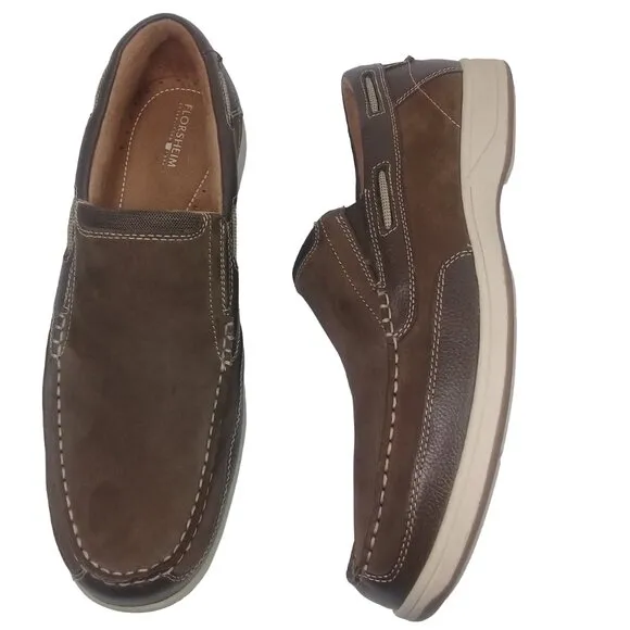 Florsheim Men's Lakeside Brown Leather Moc Toe Slip-On Boat Shoes 13XW
