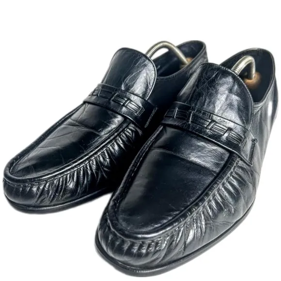 Florsheim Vintage Glossy Black Mock Toe Slip on Loafer Dress Shoes Men's Sz 11 D