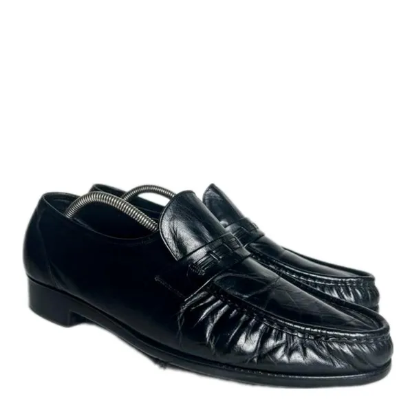 Florsheim Vintage Glossy Black Mock Toe Slip on Loafer Dress Shoes Men's Sz 11 D