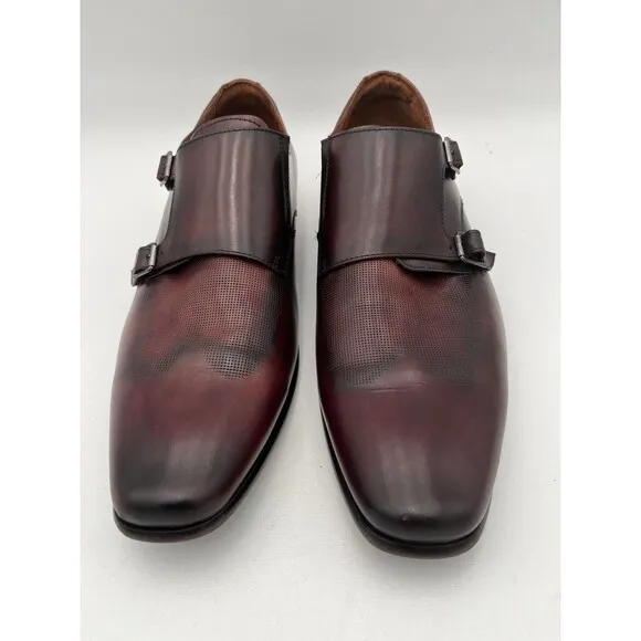 Florsheim Wingtip Double Monk Strap Textured Leather Dress Shoes 13D Burgundy