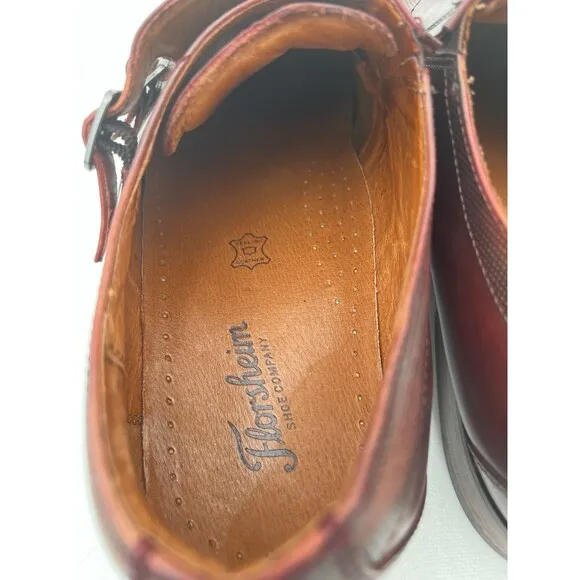 Florsheim Wingtip Double Monk Strap Textured Leather Dress Shoes 13D Burgundy