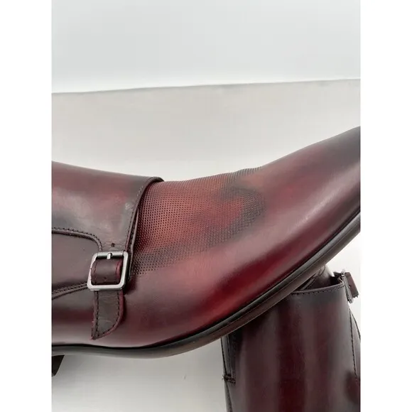 Florsheim Wingtip Double Monk Strap Textured Leather Dress Shoes 13D Burgundy