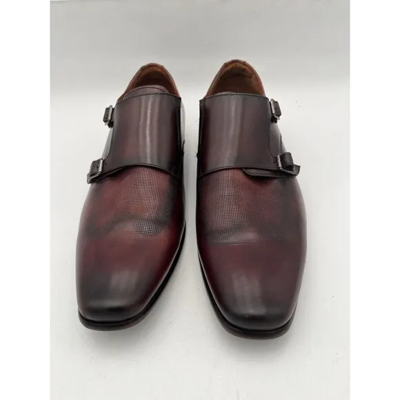 Florsheim Wingtip Double Monk Strap Textured Leather Dress Shoes 13D Burgundy