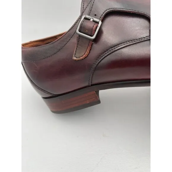 Florsheim Wingtip Double Monk Strap Textured Leather Dress Shoes 13D Burgundy