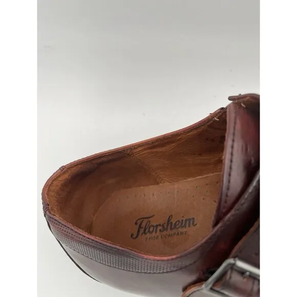 Florsheim Wingtip Double Monk Strap Textured Leather Dress Shoes 13D Burgundy
