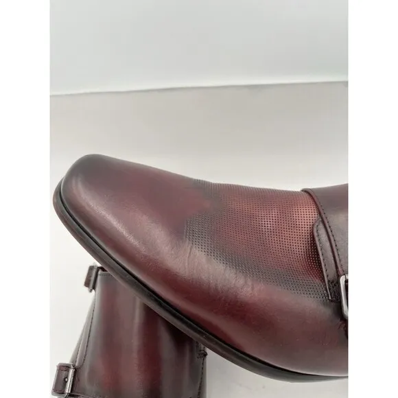 Florsheim Wingtip Double Monk Strap Textured Leather Dress Shoes 13D Burgundy