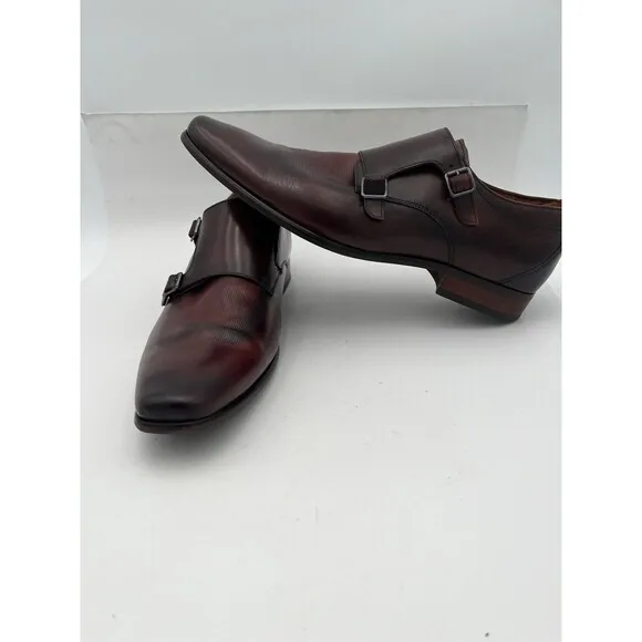 Florsheim Wingtip Double Monk Strap Textured Leather Dress Shoes 13D Burgundy