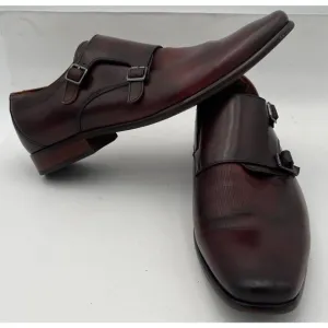 Florsheim Wingtip Double Monk Strap Textured Leather Dress Shoes 13D Burgundy