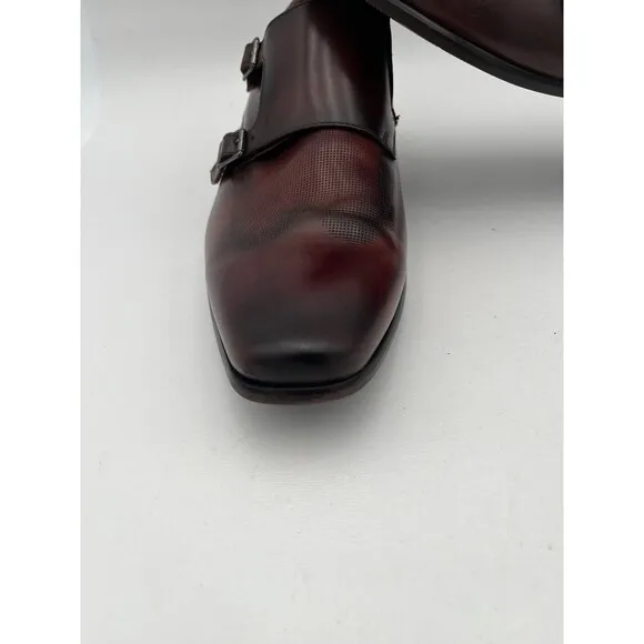 Florsheim Wingtip Double Monk Strap Textured Leather Dress Shoes 13D Burgundy