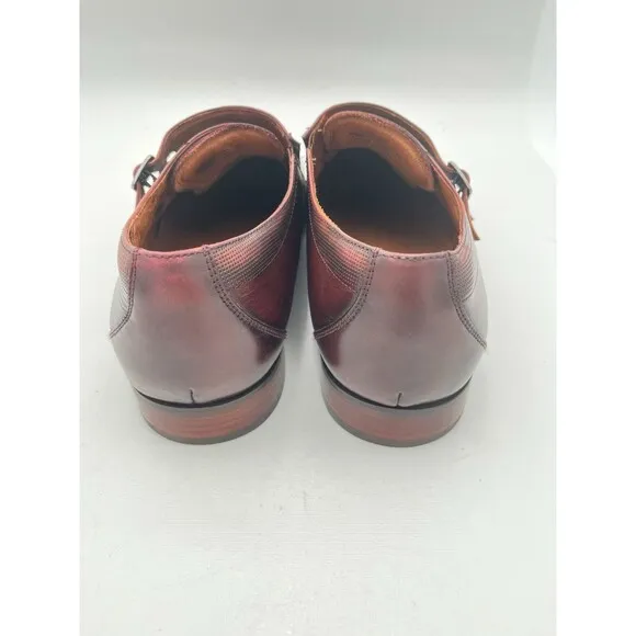 Florsheim Wingtip Double Monk Strap Textured Leather Dress Shoes 13D Burgundy