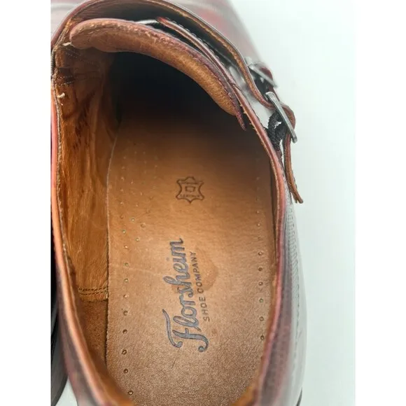 Florsheim Wingtip Double Monk Strap Textured Leather Dress Shoes 13D Burgundy