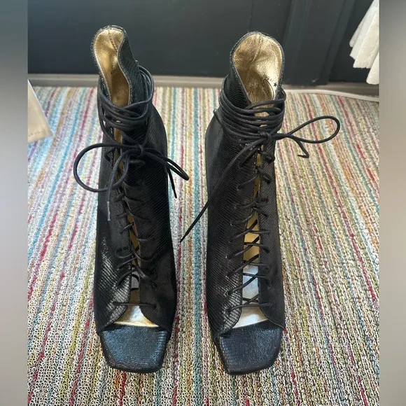 Fluevog LIKE NEW The LA Mulholland black Cairo lace-up wedge corset shoe -9.5/10