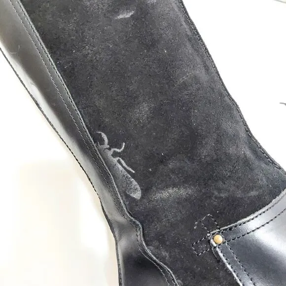 Fly London Seda Knee High Black Wedge Suede Heeled Boots Women's Size EU 40