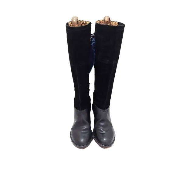 Fly London Seda Knee High Black Wedge Suede Heeled Boots Women's Size EU 40